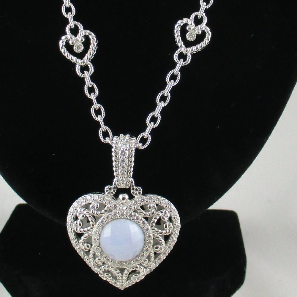 Judith Ripka Blue Agate Heart Enhancer with Chain - Picture 13 of 16